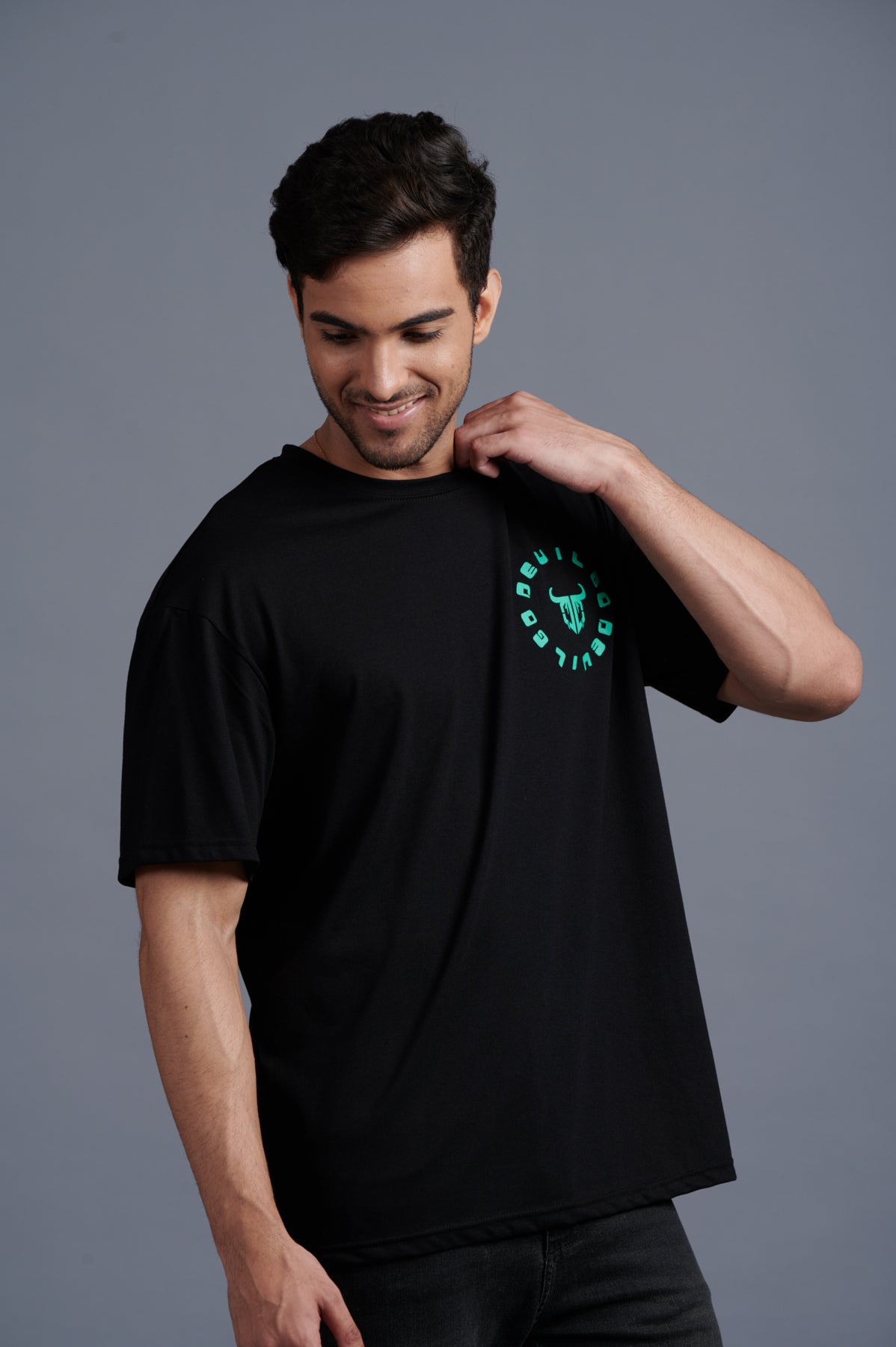 Green Devil Printed Black Oversized T-Shirt for Men - Go Devil