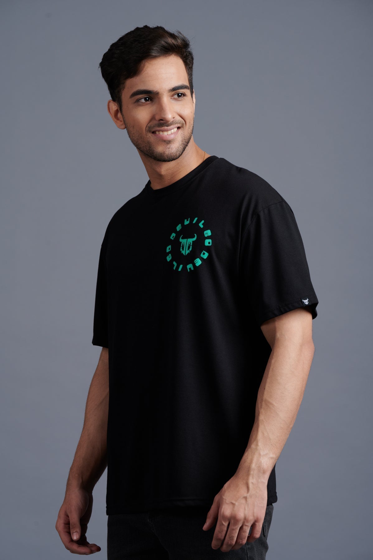 Green Devil Printed Black Oversized T-Shirt for Men - Go Devil