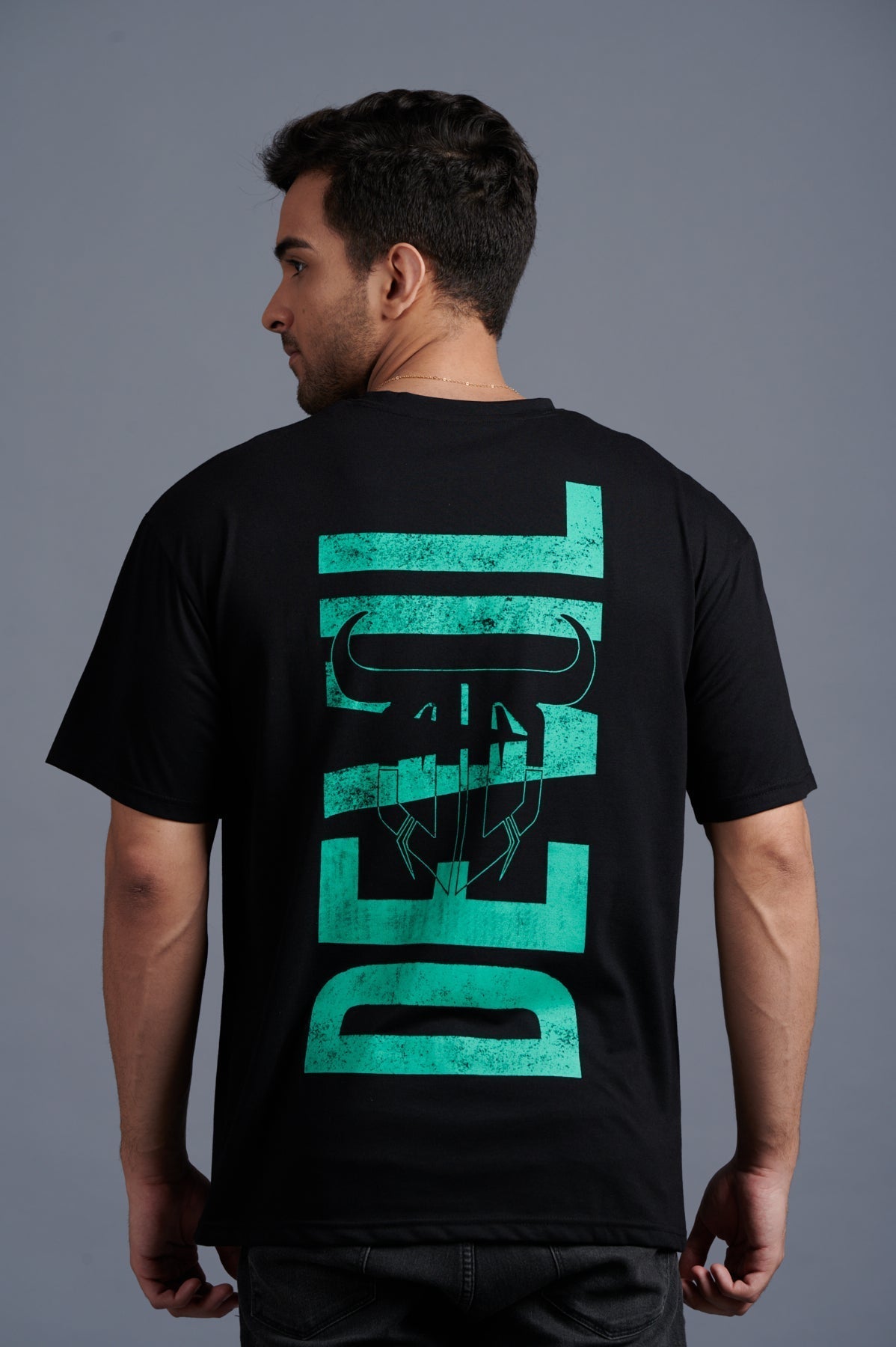 Green Devil Printed Black Oversized T-Shirt for Men - Go Devil