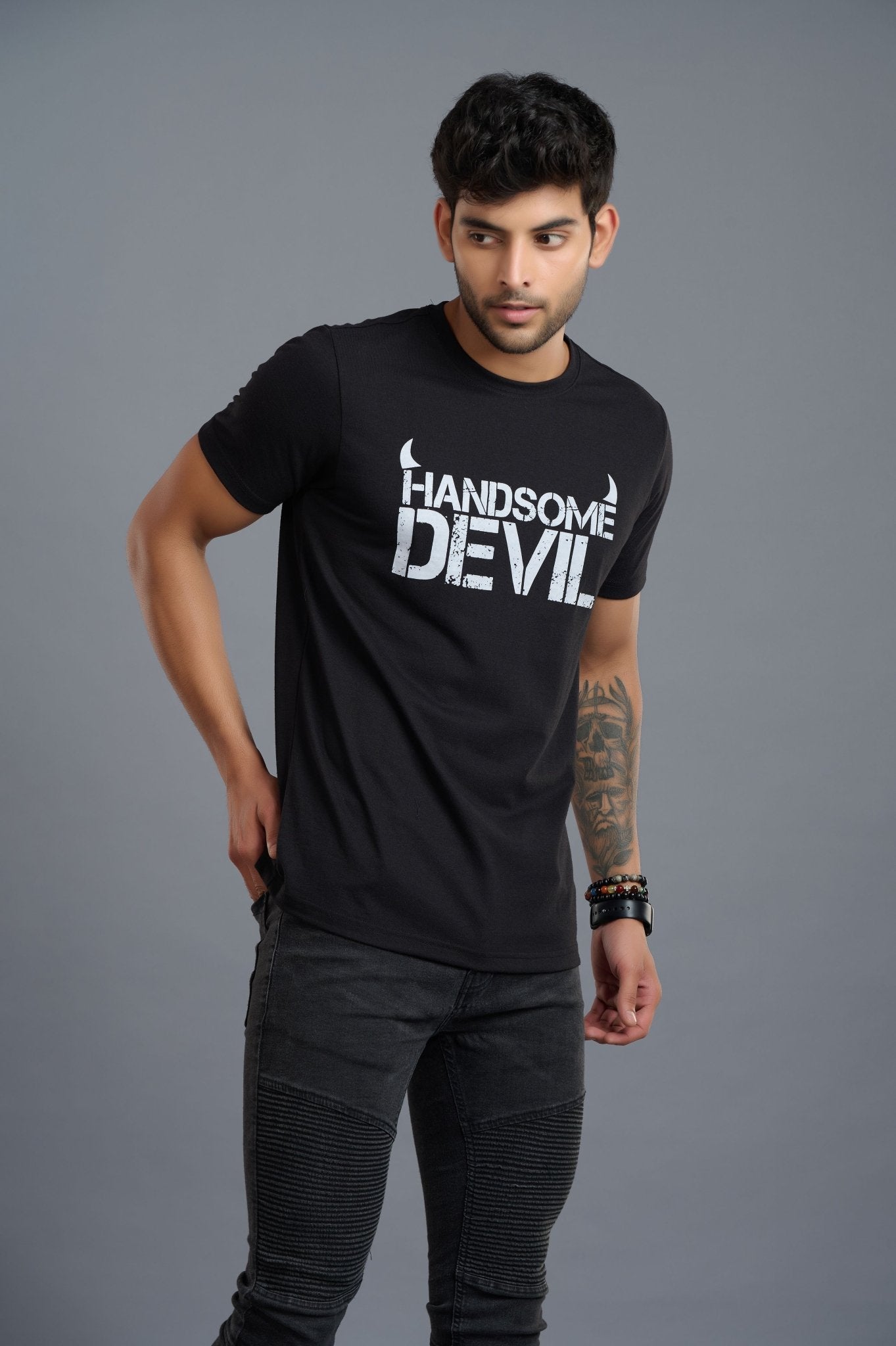 Handsome Devil Printed Black T-Shirt for Men - Go Devil