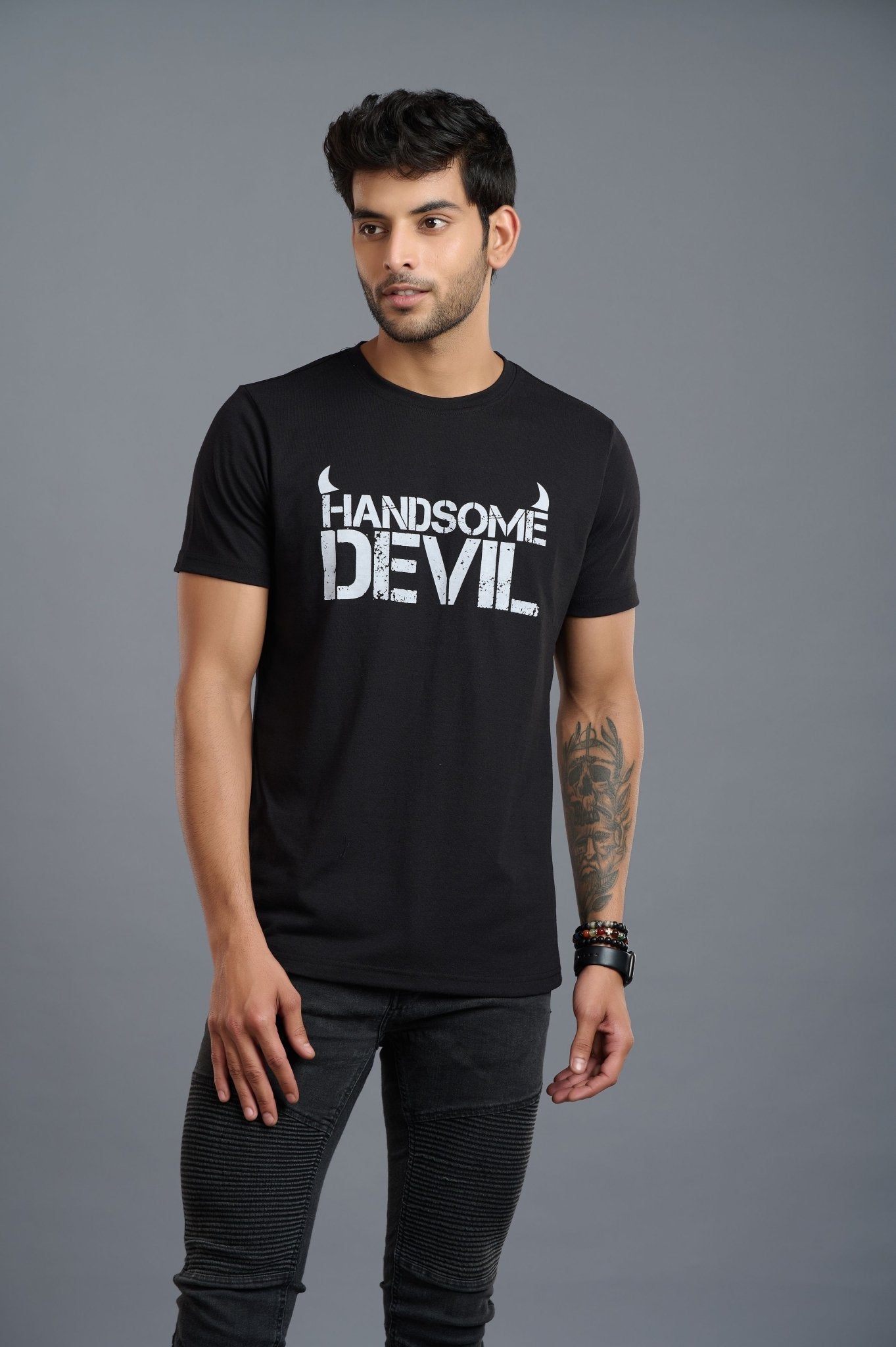 Handsome Devil Printed Black T-Shirt for Men - Go Devil