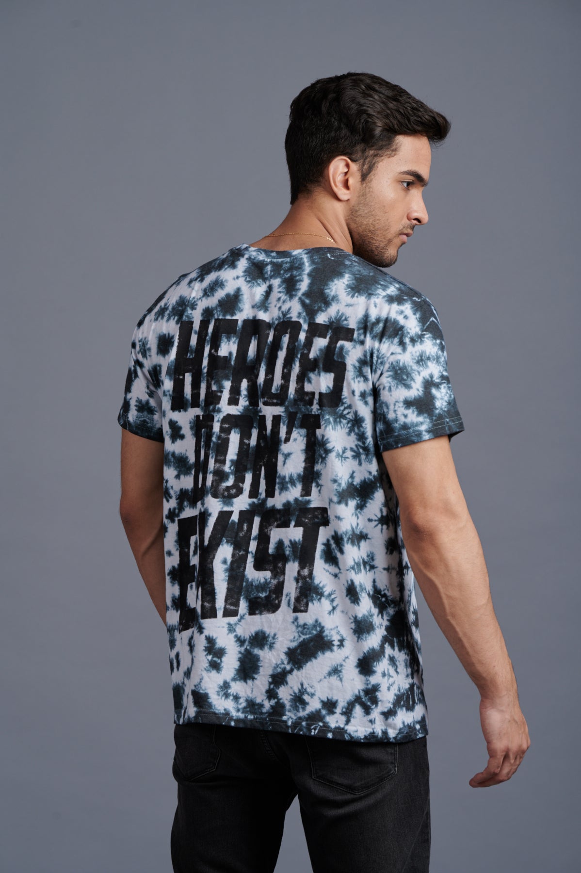 Heroes Don’t Exist Tye Dye Black & White Oversizes T-Shirt for Men - Go Devil
