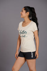 Hotter Than Hell Printed Cream Oversized T-Shirt for Women - Go Devil