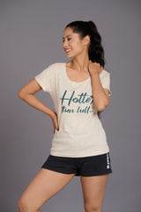 Hotter Than Hell Printed Cream Oversized T-Shirt for Women - Go Devil