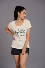 Hotter Than Hell Printed Cream Oversized T-Shirt for Women - Go Devil