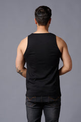 Husstle Printed Black Vest for Men - Go Devil
