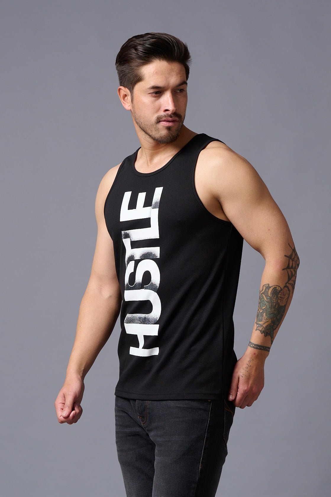 Husstle Printed Black Vest for Men - Go Devil