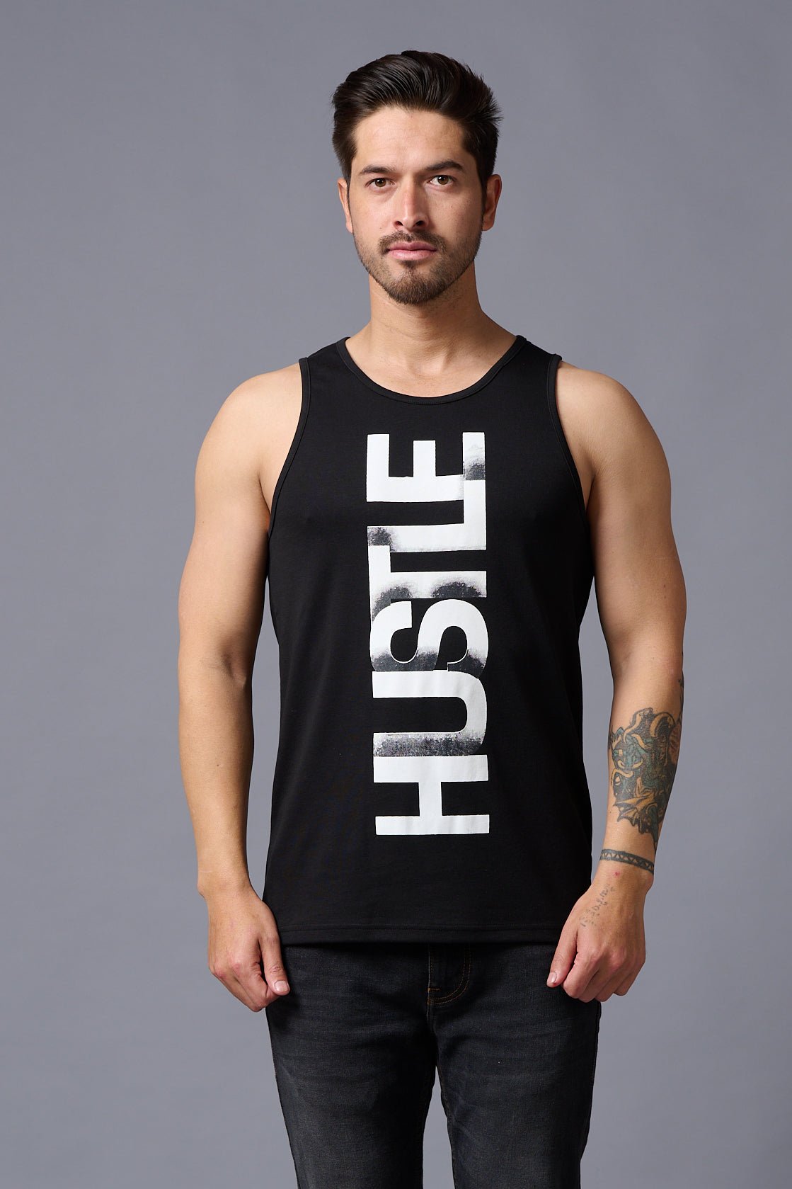 Husstle Printed Black Vest for Men - Go Devil