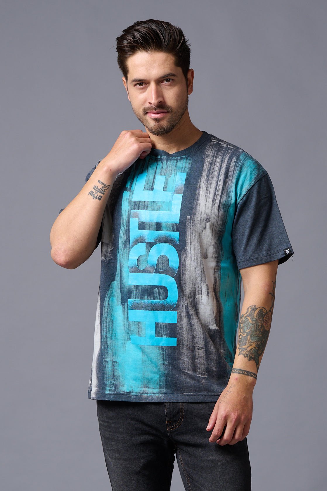 Hustle Printed tye dye brush print Oversized T-Shirt for Men - Go Devil