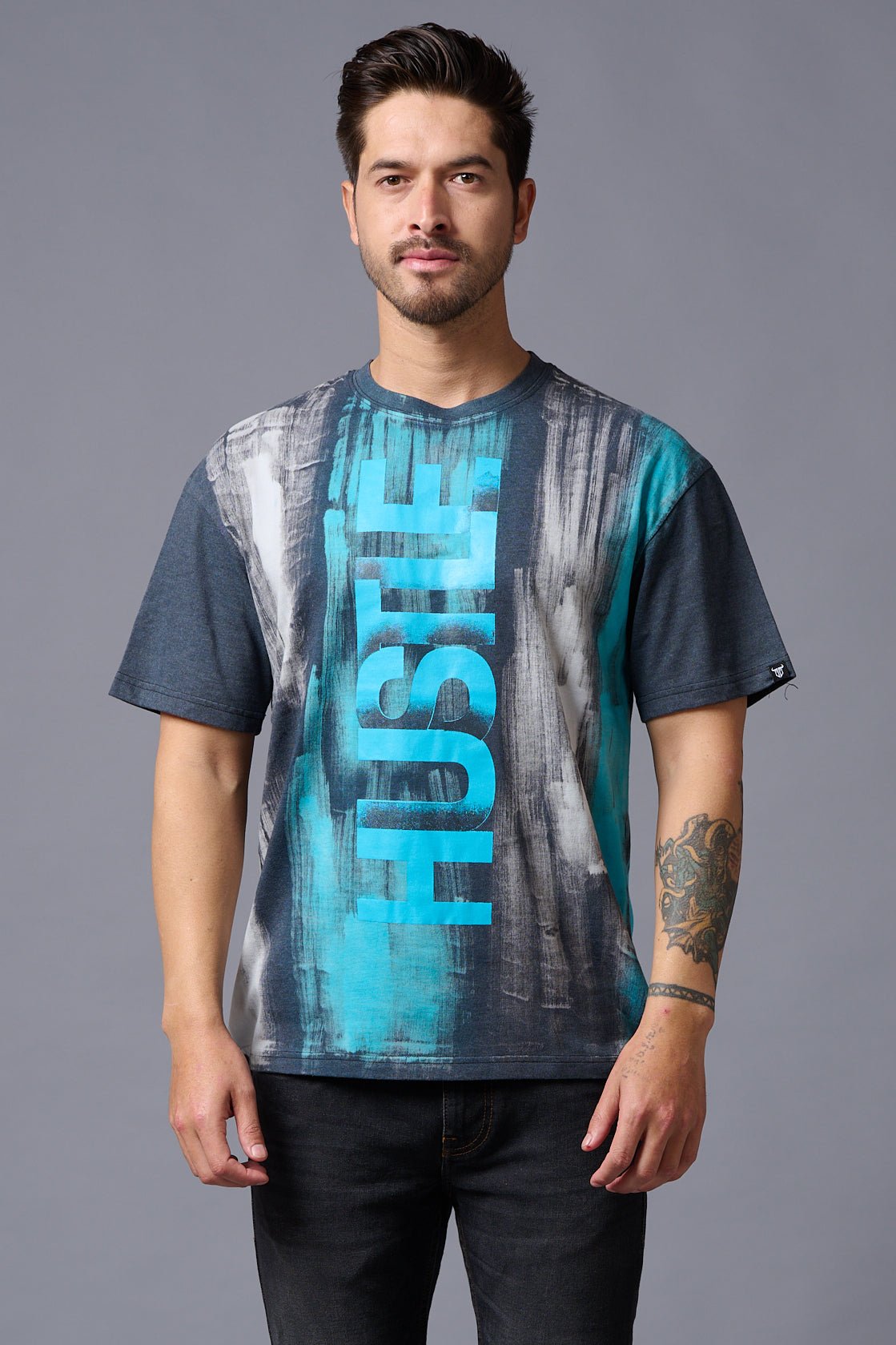 Hustle Printed tye dye brush print Oversized T-Shirt for Men - Go Devil