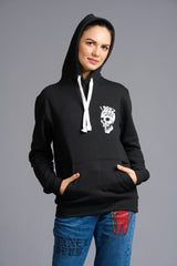 I Don't Care Printed Black Hoodie for Women - Go Devil