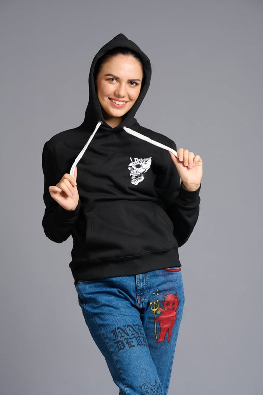 I Don't Care Printed Black Hoodie for Women - Go Devil
