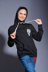 I Don't Care Printed Black Hoodie for Women - Go Devil