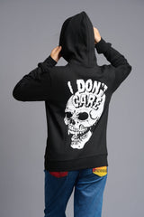 I Don't Care Printed Black Hoodie for Women - Go Devil