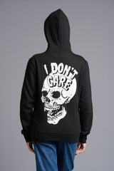 I Don't Care Printed Black Hoodie for Women - Go Devil