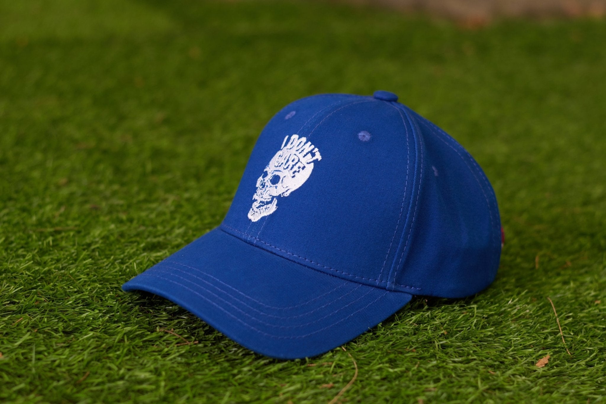 I Don't Care Printed Royal Blue Cap - Go Devil