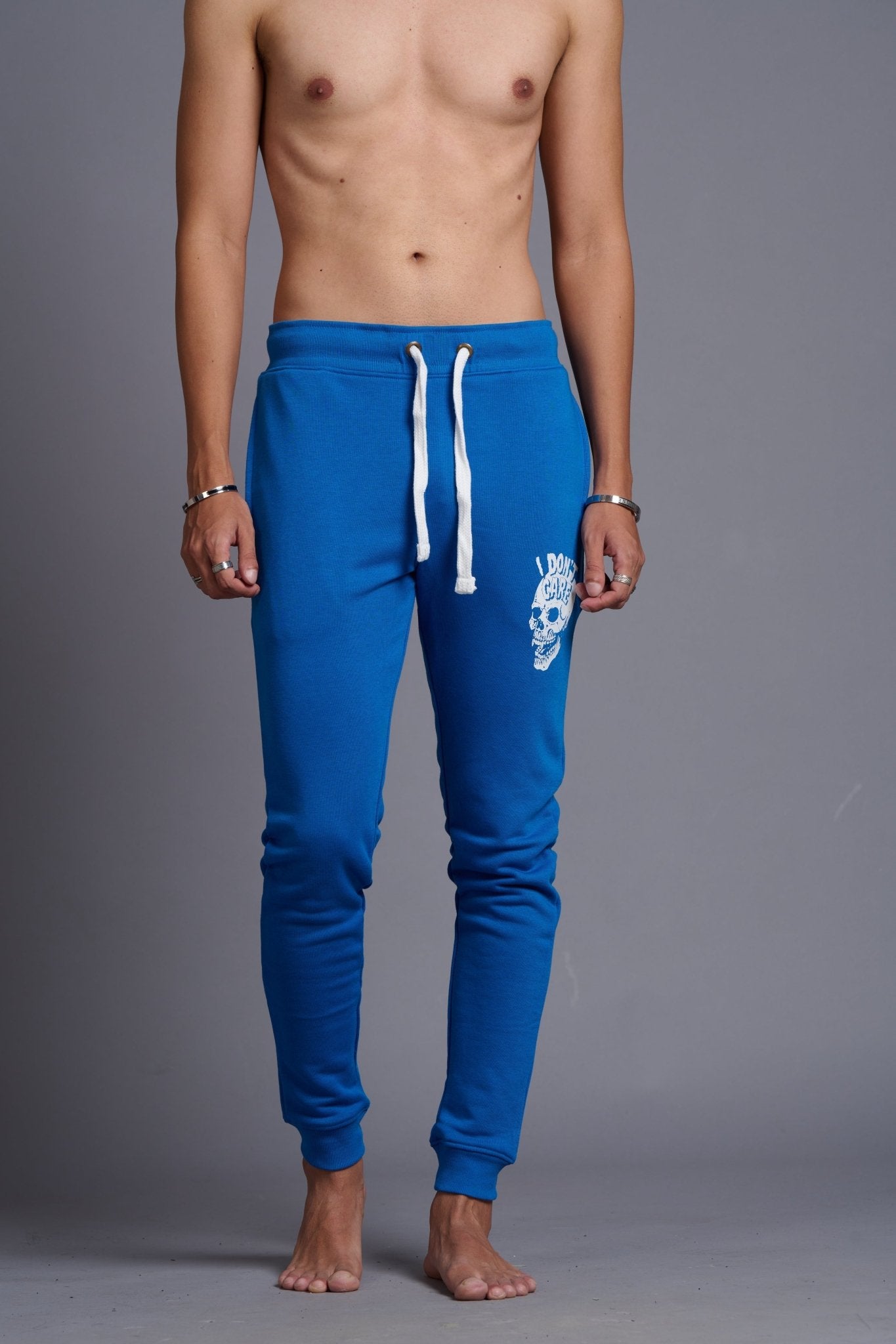 I Don't Care Printed Royal Blue Joggers for Men - Go Devil