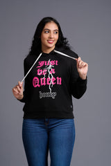 Just Be a Queen Printed Black Hoodie for Women - Go Devil