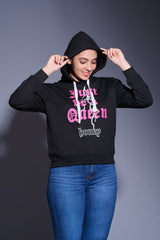 Just Be a Queen Printed Black Hoodie for Women - Go Devil