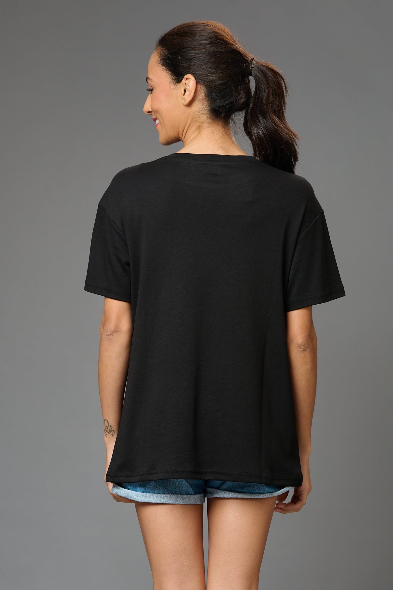 Kiss of Angel Printed Black Oversized T-Shirt for Women - Go Devil