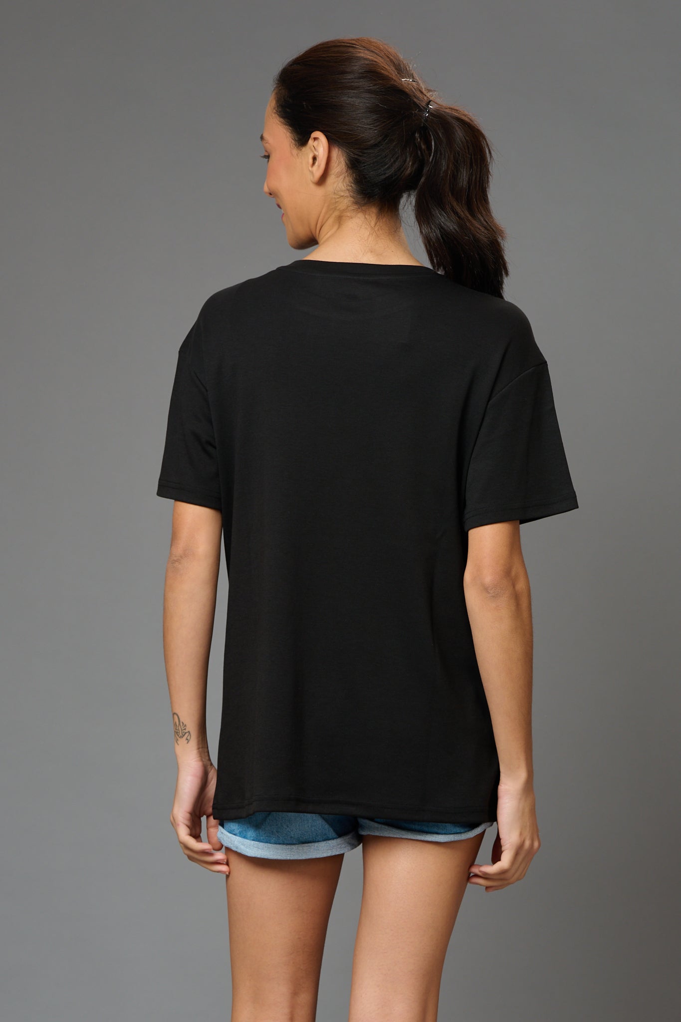Kiss of Angel Printed Black Oversized T-Shirt for Women - Go Devil