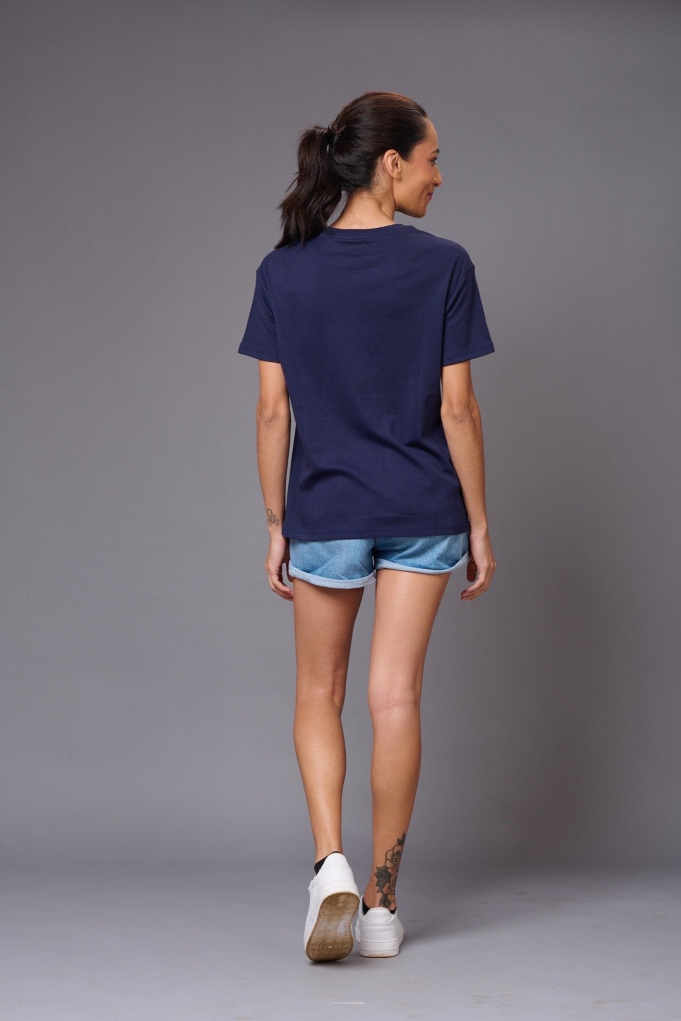 Kiss of Angel Printed Blue Oversized T-Shirt for Women - Go Devil