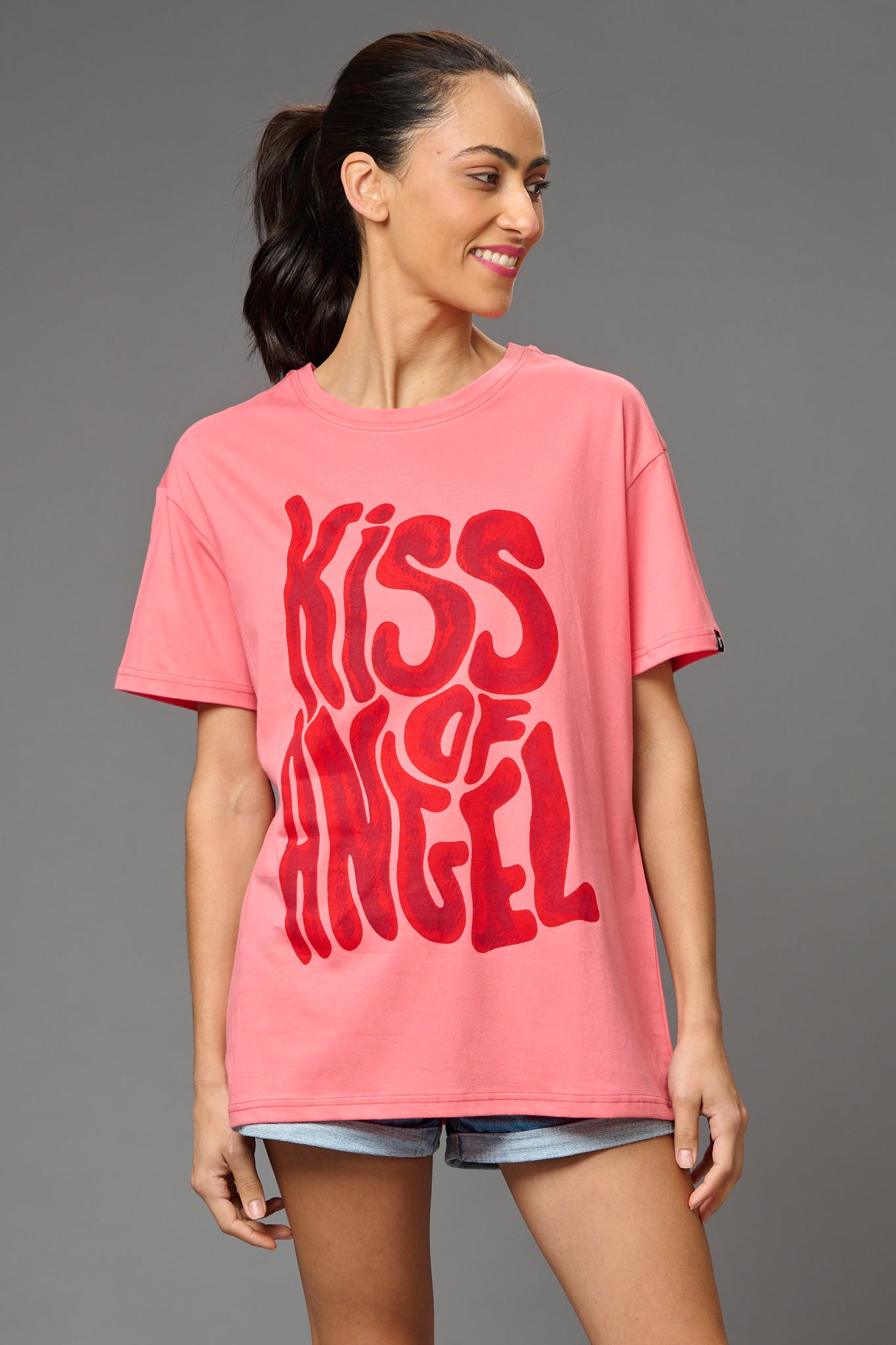 Kiss of Angel Printed Oversized T-Shirt for Women - Go Devil