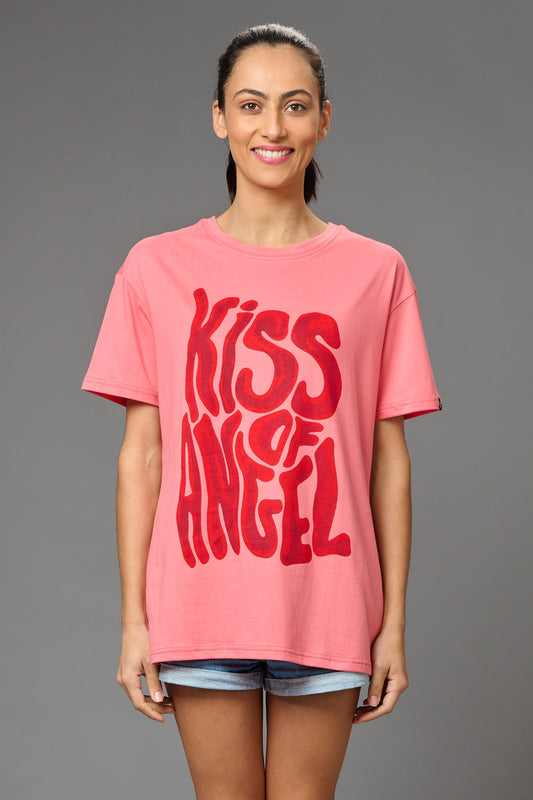 Kiss of Angel Printed Oversized T-Shirt for Women - Go Devil