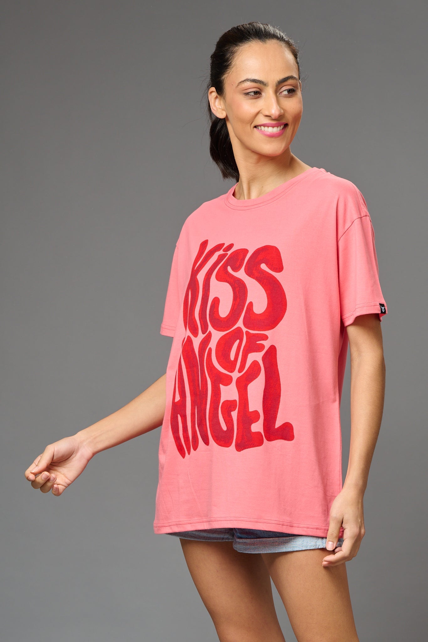 Kiss of Angel Printed Oversized T-Shirt for Women - Go Devil