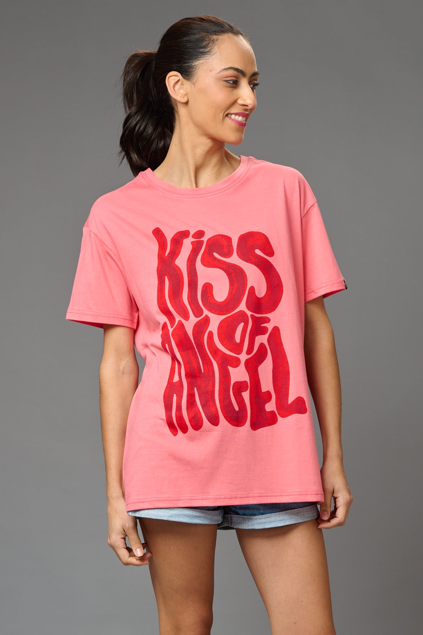 Kiss of Angel Printed Oversized T-Shirt for Women - Go Devil