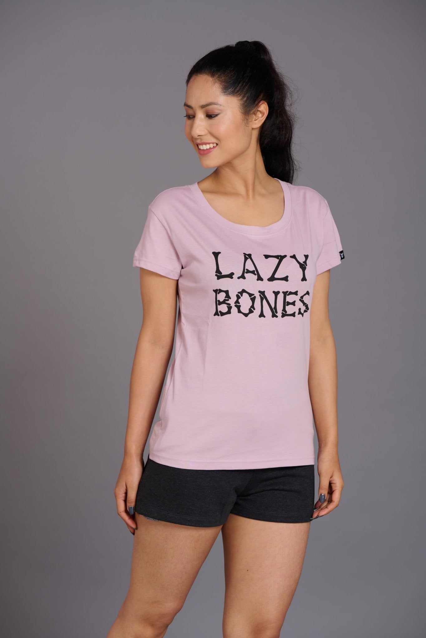 Lazy Bones Printed Lavender Oversized T-Shirt for Women - Go Devil