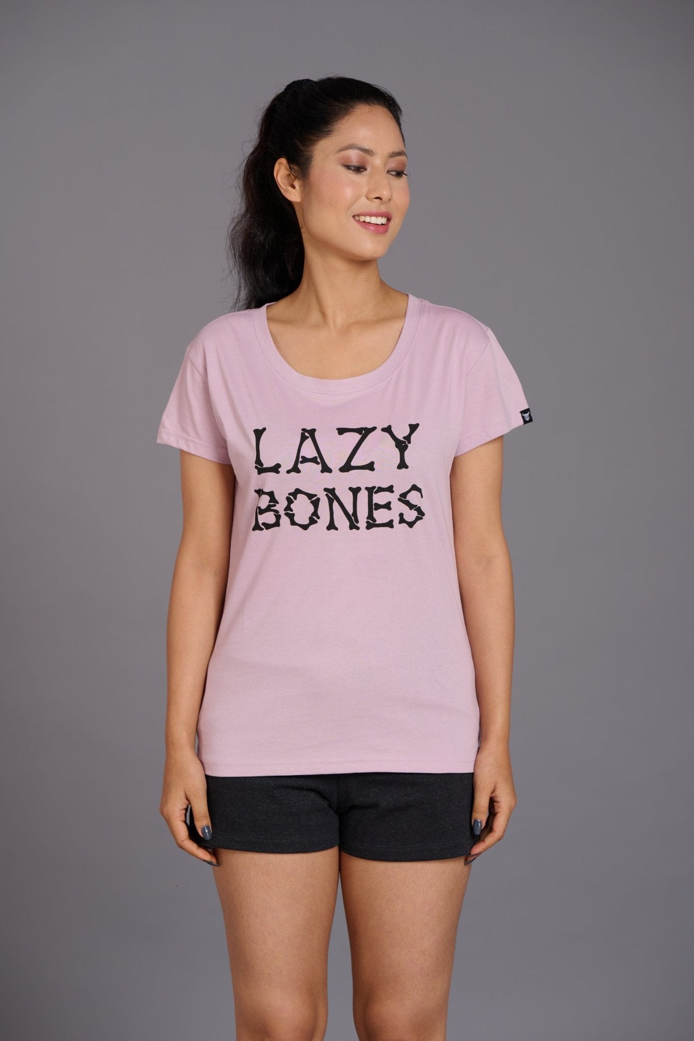 Lazy Bones Printed Lavender Oversized T-Shirt for Women - Go Devil