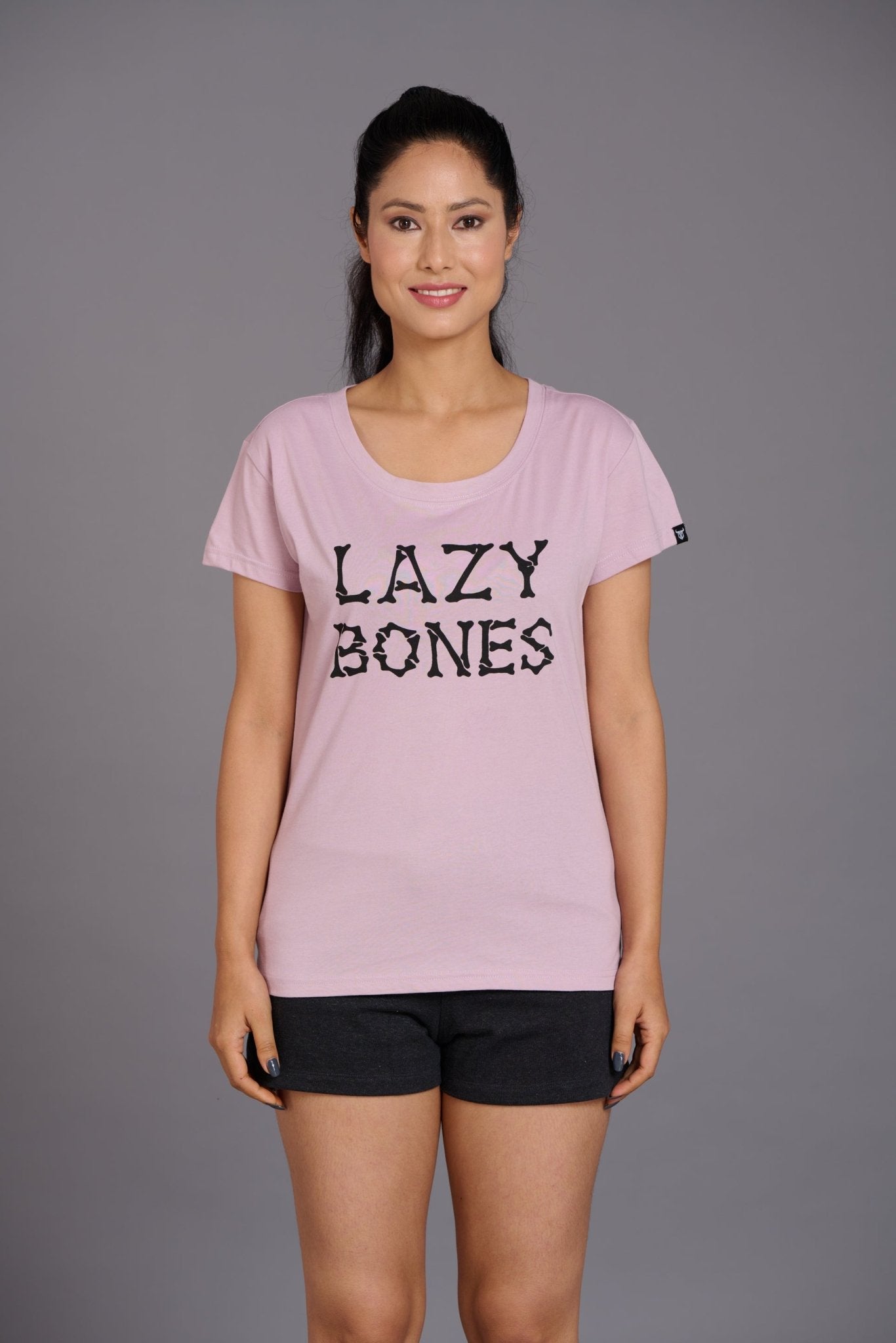 Lazy Bones Printed Lavender Oversized T-Shirt for Women - Go Devil