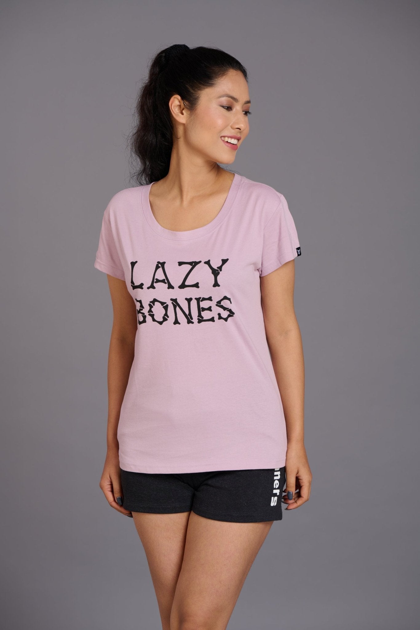 Lazy Bones Printed Lavender Oversized T-Shirt for Women - Go Devil