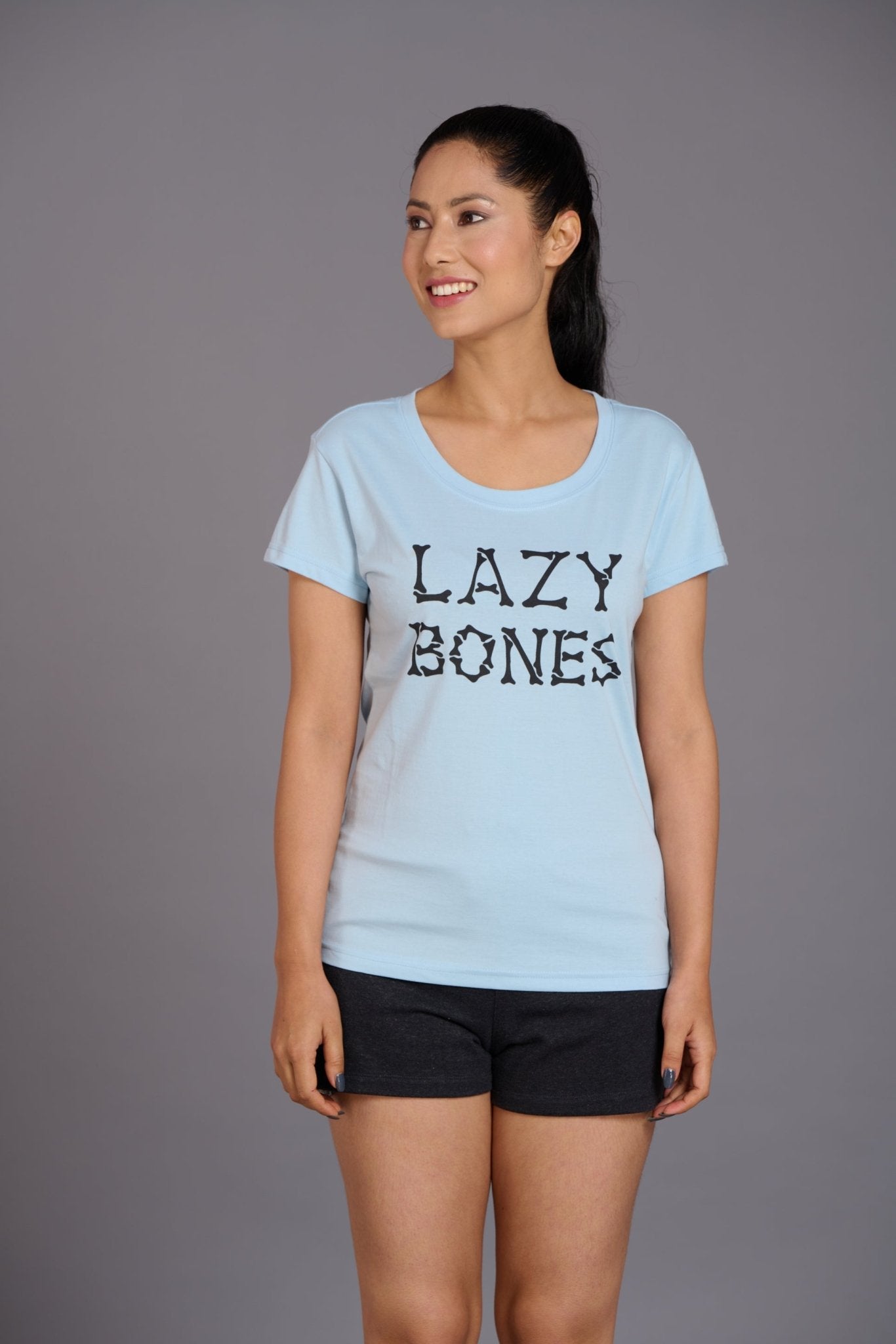 Lazy Bones Sky Blue T-Shirt for Women - Go Devil