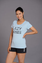 Lazy Bones Sky Blue T-Shirt for Women - Go Devil