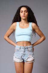 Light Blue Crop Top Crop Top for Women - Go Devil