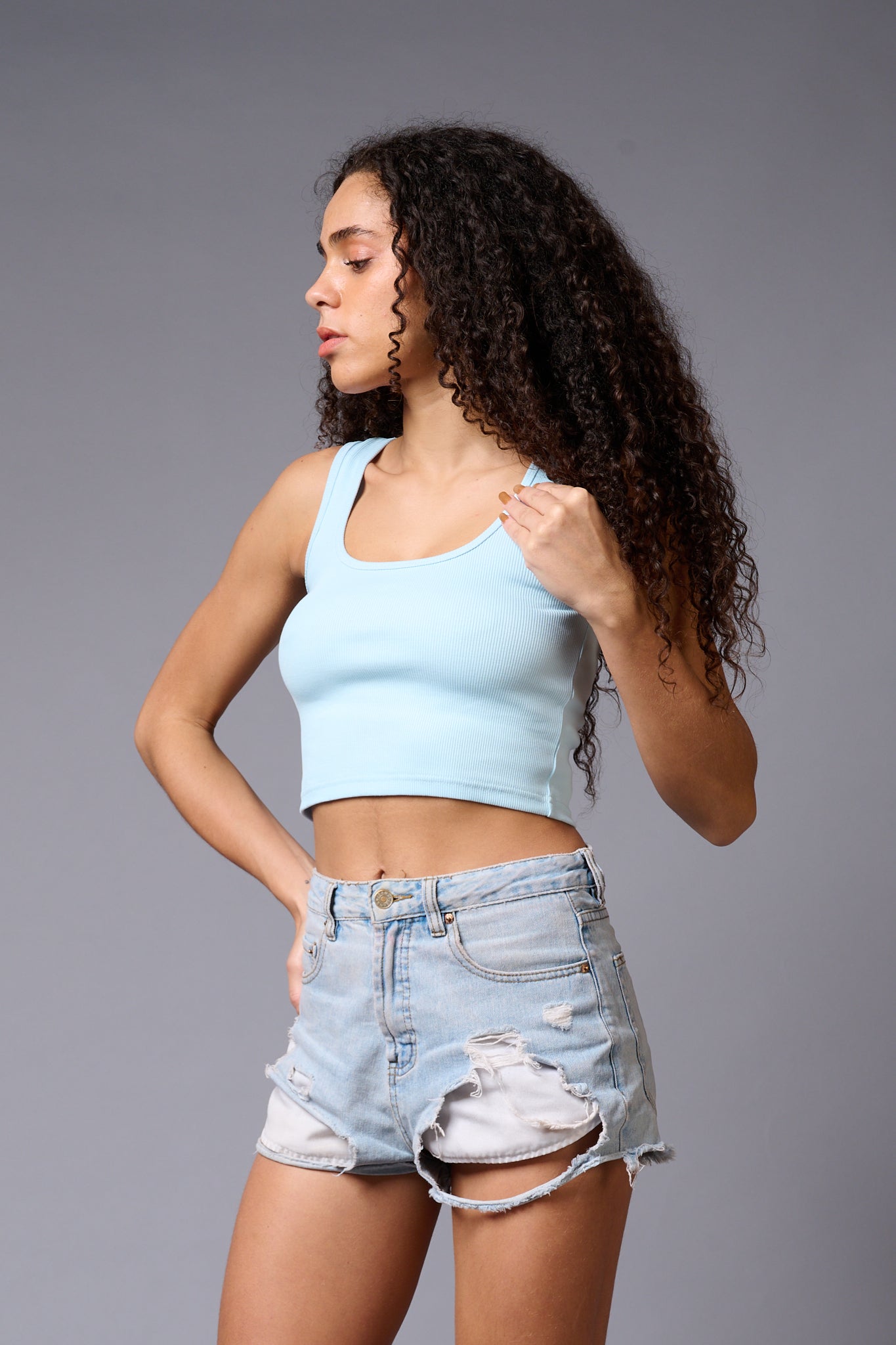 Light Blue Crop Top Crop Top for Women - Go Devil