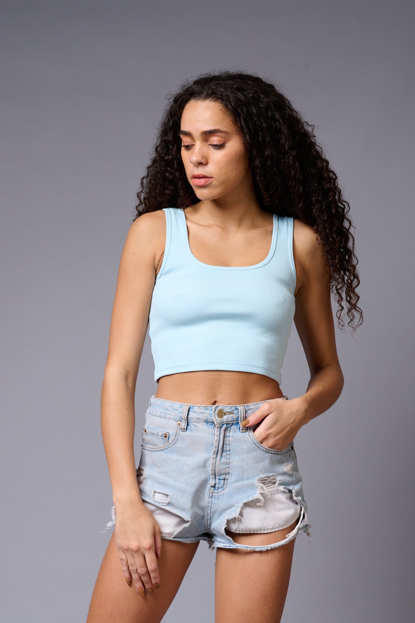 Light Blue Crop Top Crop Top for Women - Go Devil