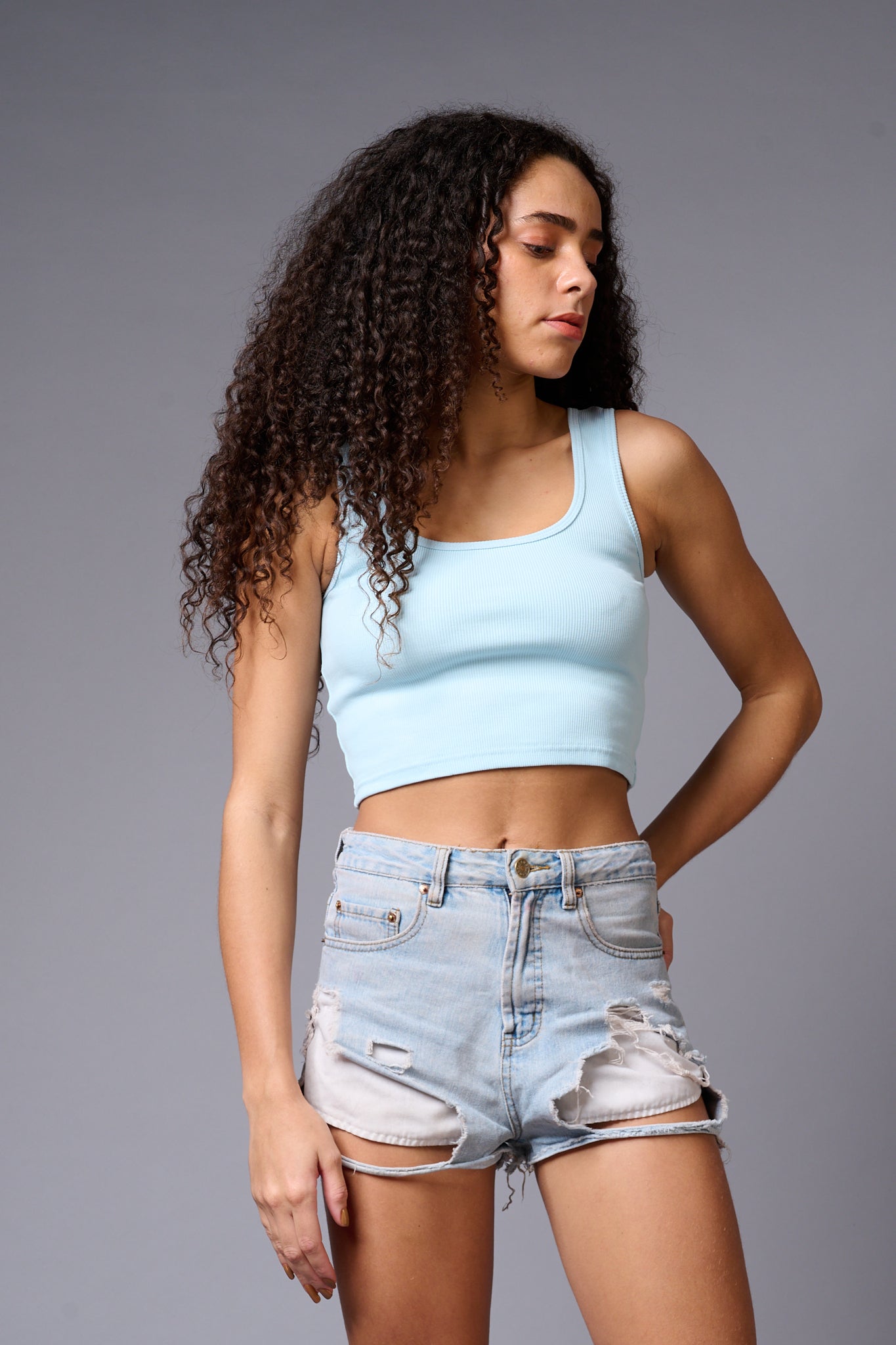 Light Blue Crop Top Crop Top for Women - Go Devil