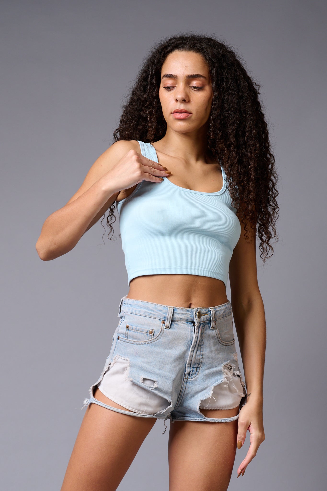 Light Blue Crop Top Crop Top for Women - Go Devil