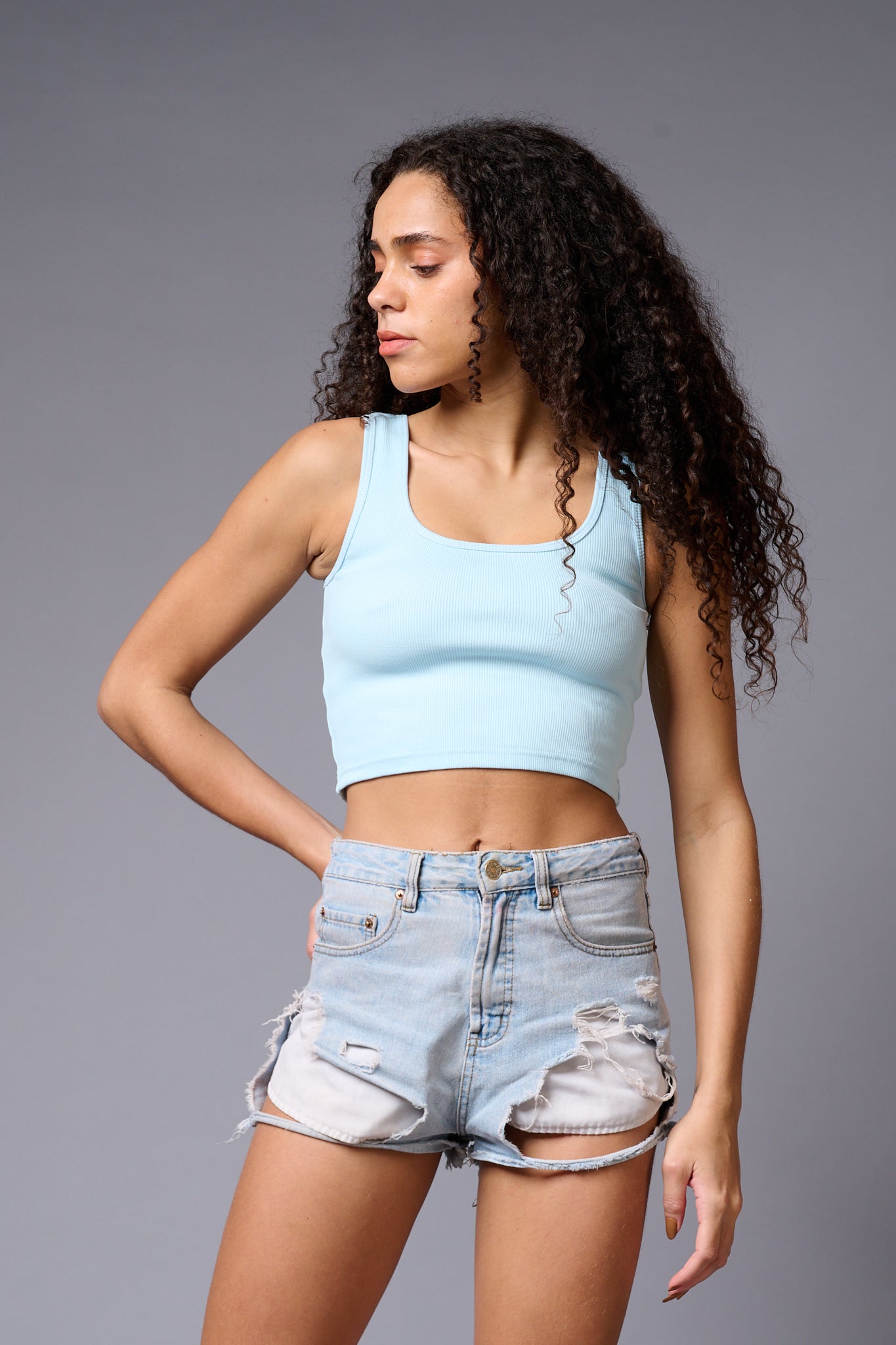 Light Blue Crop Top Crop Top for Women - Go Devil