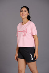 Light Pink Angelic Printed Oversized T-Shirt for Women - Go Devil