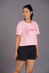 Light Pink Angelic Printed Oversized T-Shirt for Women - Go Devil