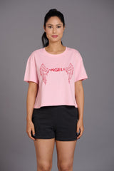 Light Pink Angelic Printed Oversized T-Shirt for Women - Go Devil