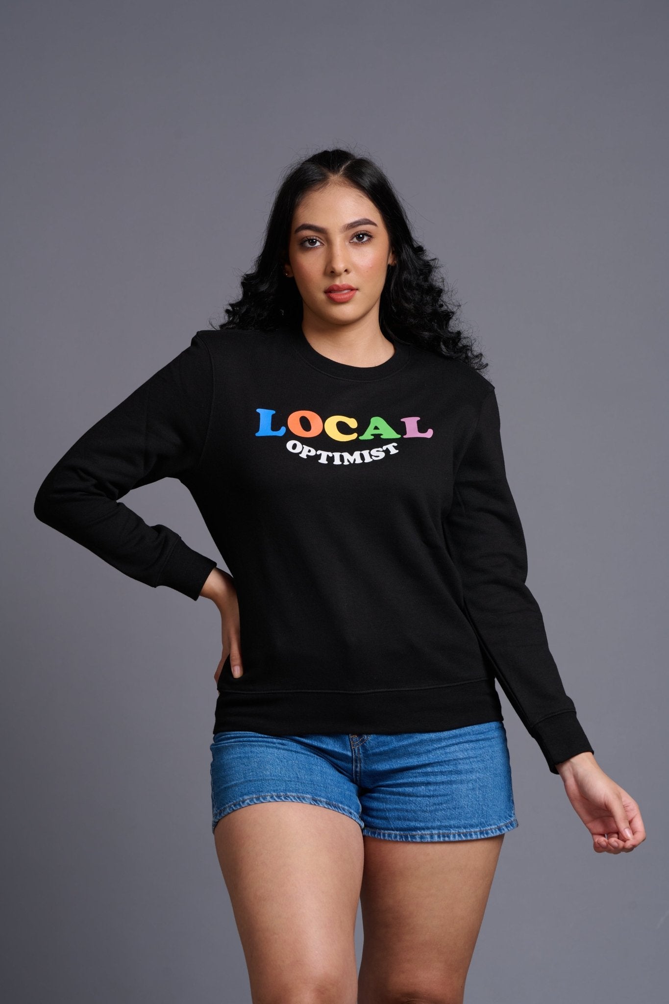 Local Optimistic Printed Black Sweatshirt for Women - Go Devil