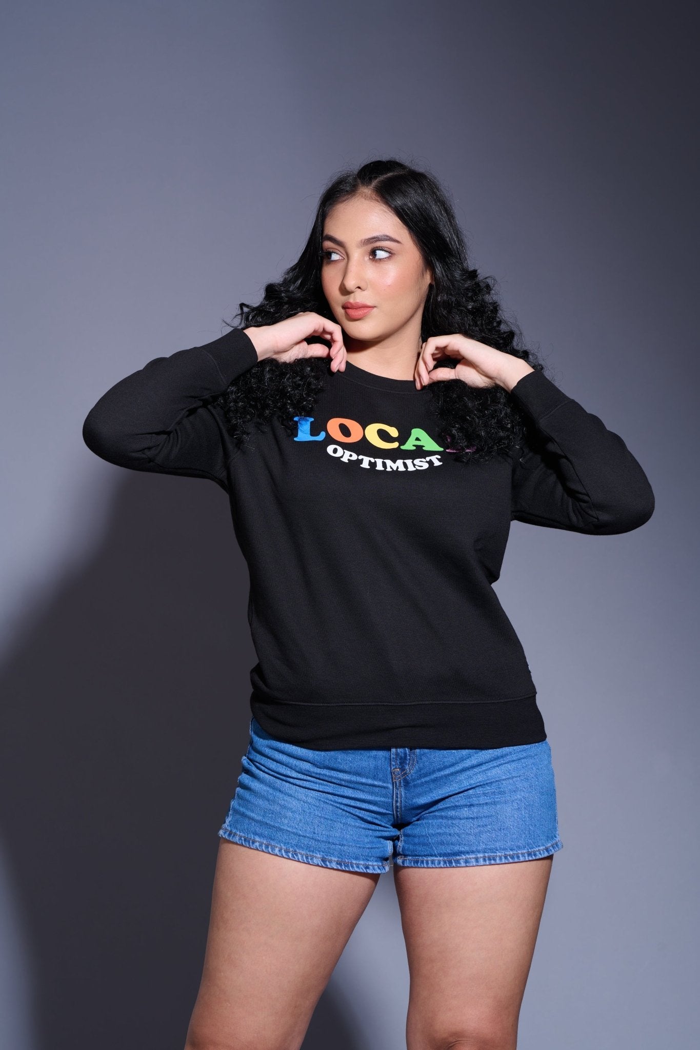 Local Optimistic Printed Black Sweatshirt for Women - Go Devil