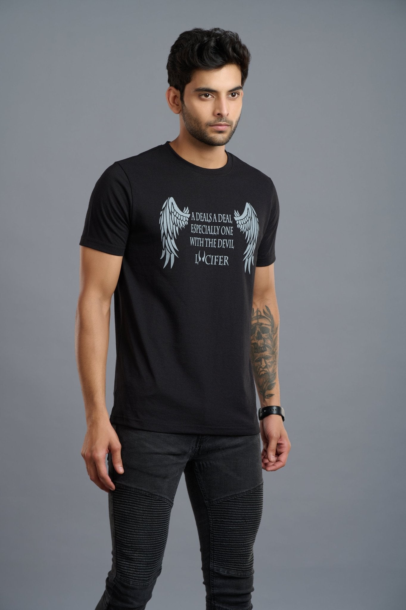 Lucifer the Devil Printed Black T-Shirt for Men - Go Devil