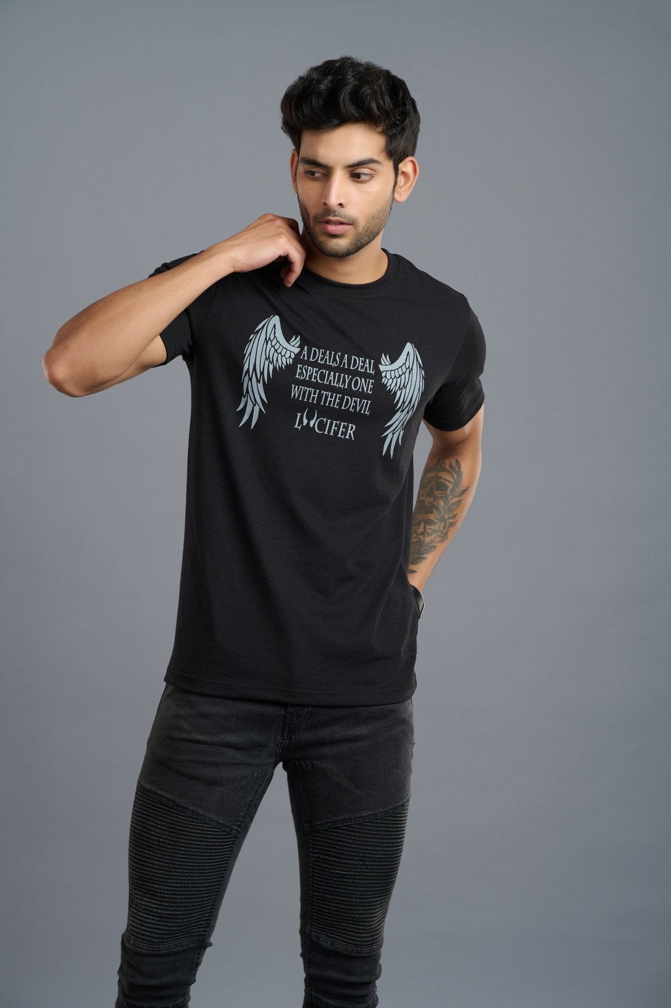 Lucifer the Devil Printed Black T-Shirt for Men - Go Devil