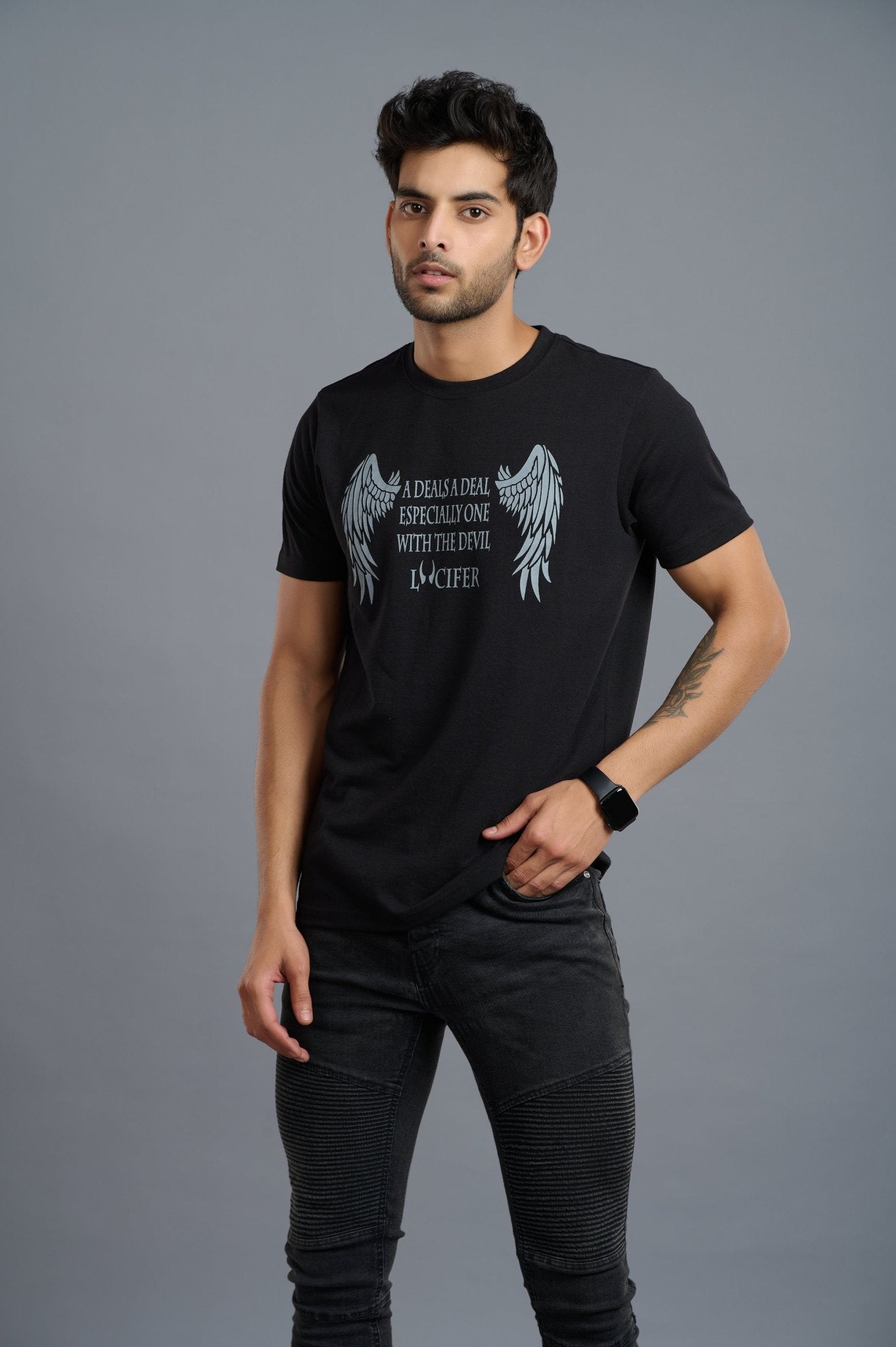 Lucifer the Devil Printed Black T-Shirt for Men - Go Devil